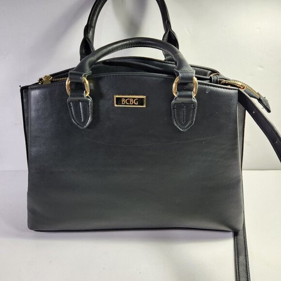BCBG Purse Shoulder Bag Black with Golden Colour Hardware Polyvinyl Larg… - Picture 1 of 16